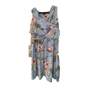 Lands End Fit and Flare Sleeveless Faux Wrap Tropical/Floral Dress 1X